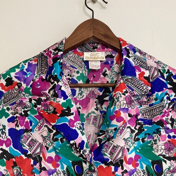 New Vintage Nightgown Womens Medium Pink Blue Print Silk Long Sleeve Nightie - Picture 3 of 13